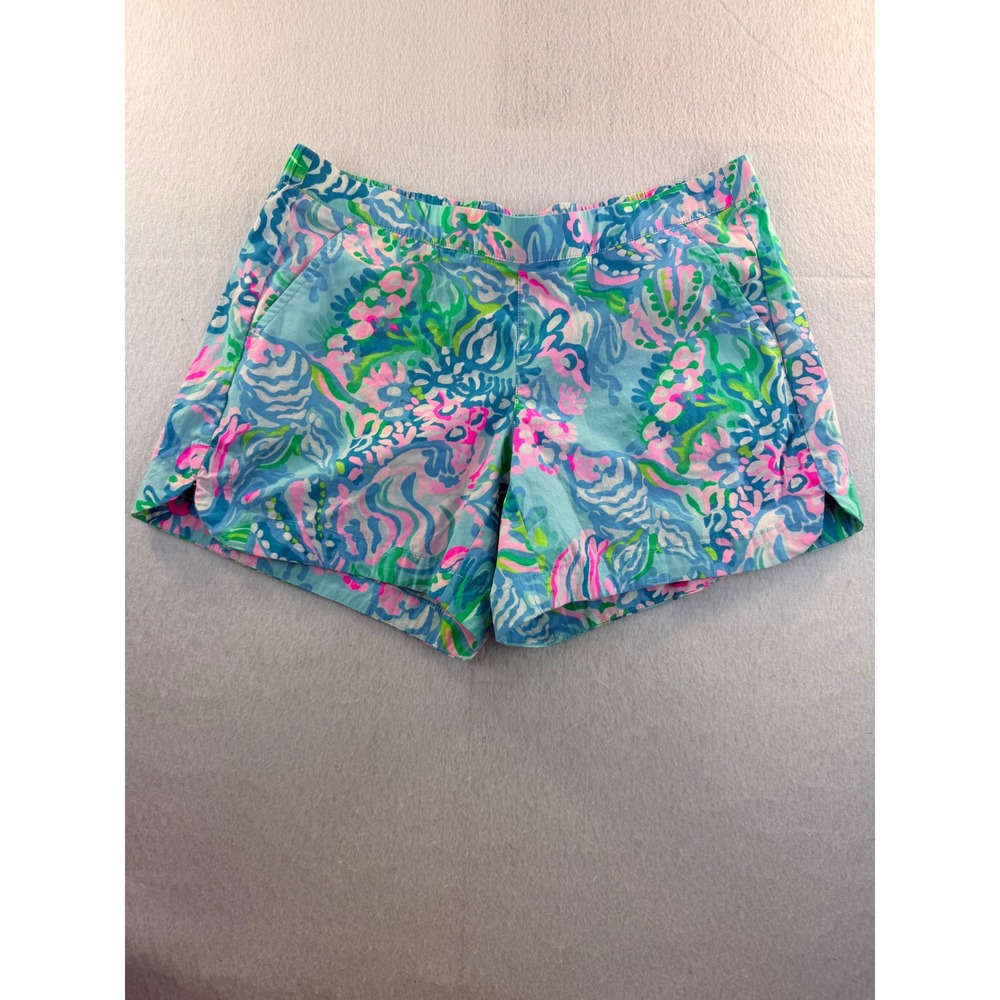 Lilly Pulitzer Callahan Shorts Blue Pink Green Floral Shell Print Size 8